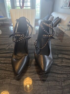 Michael Kors Black Pointed Toe Studded Ankle-Strap Heels Worn Once